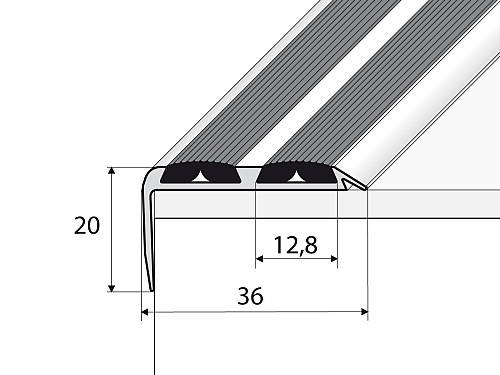 Schodový profil 36 x 20 mm s protiskluzovými gumami (šroubovací)
