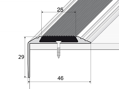 Schodový profil 46 x 29 mm s protiskluznou gumou (šroubovací)